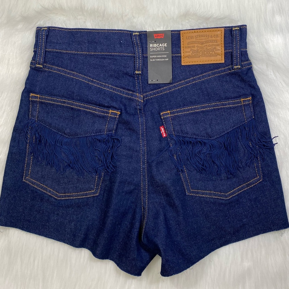Levis Jean Shorts Cutoffs Fringe Distressed Denim - Picture 8 of 13